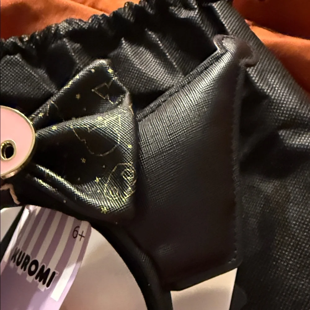 Loungefly Kuromi Black Faux-Leather Cat Ear Headband with Pink Skull Bow - Picture 5 of 7